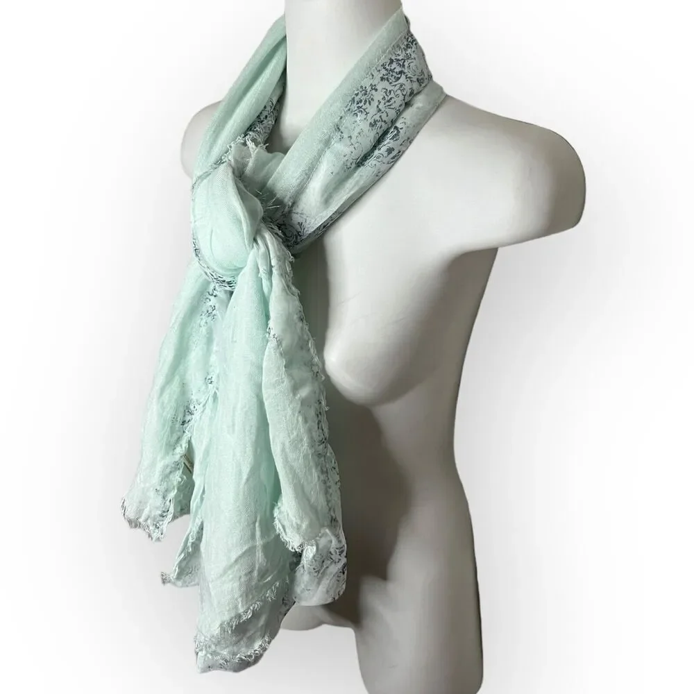 Collection 18 Women's Sheer Mint Green & Blue Floral Scarf Wrap Shawl One Size